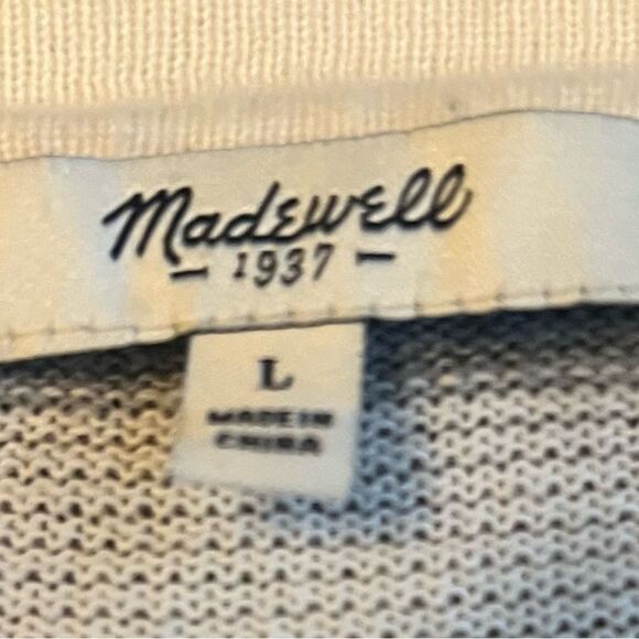 Madewell Cardigan White Gray Stripes Sz Large Pockets - Picture 6 of 7